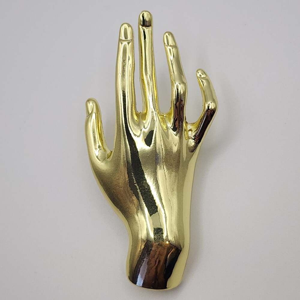 Gold Tone 3-D Hand Shaped Sculptural Brooch Lapel Pin